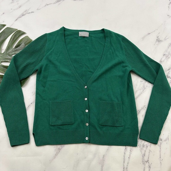 Pure Collection Cardigan Sweater Size 4 Bright Green Wool Cashmere Blend V-neck - Picture 1 of 12